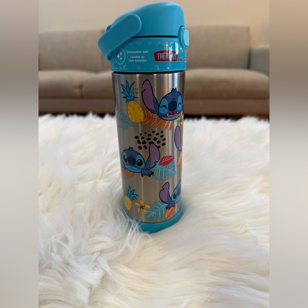 16 oz Thermos Stainless Steel Water Bottle with Stitch and Tropical Design
